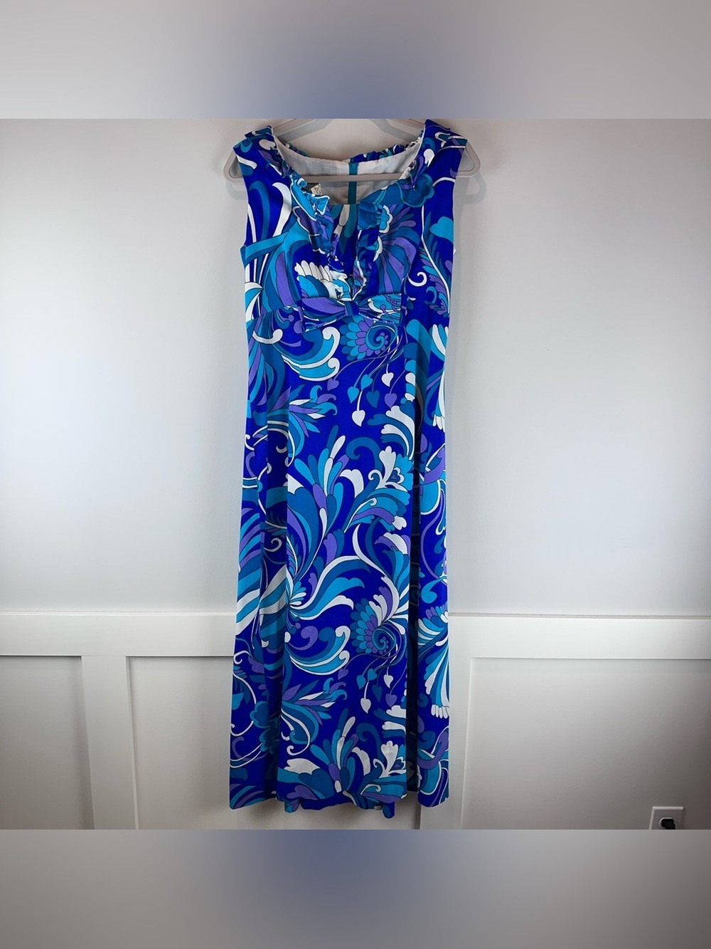 Mildred’s of Hawaii 60’s Vintage Bold Blue Purple Paisley Empire Maxi Dress 12